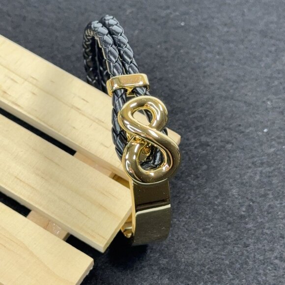 Roberto By RFM Bracelet Gold Tone Princess Lee Infinity Station Woven Black Cord - Picture 3 of 7